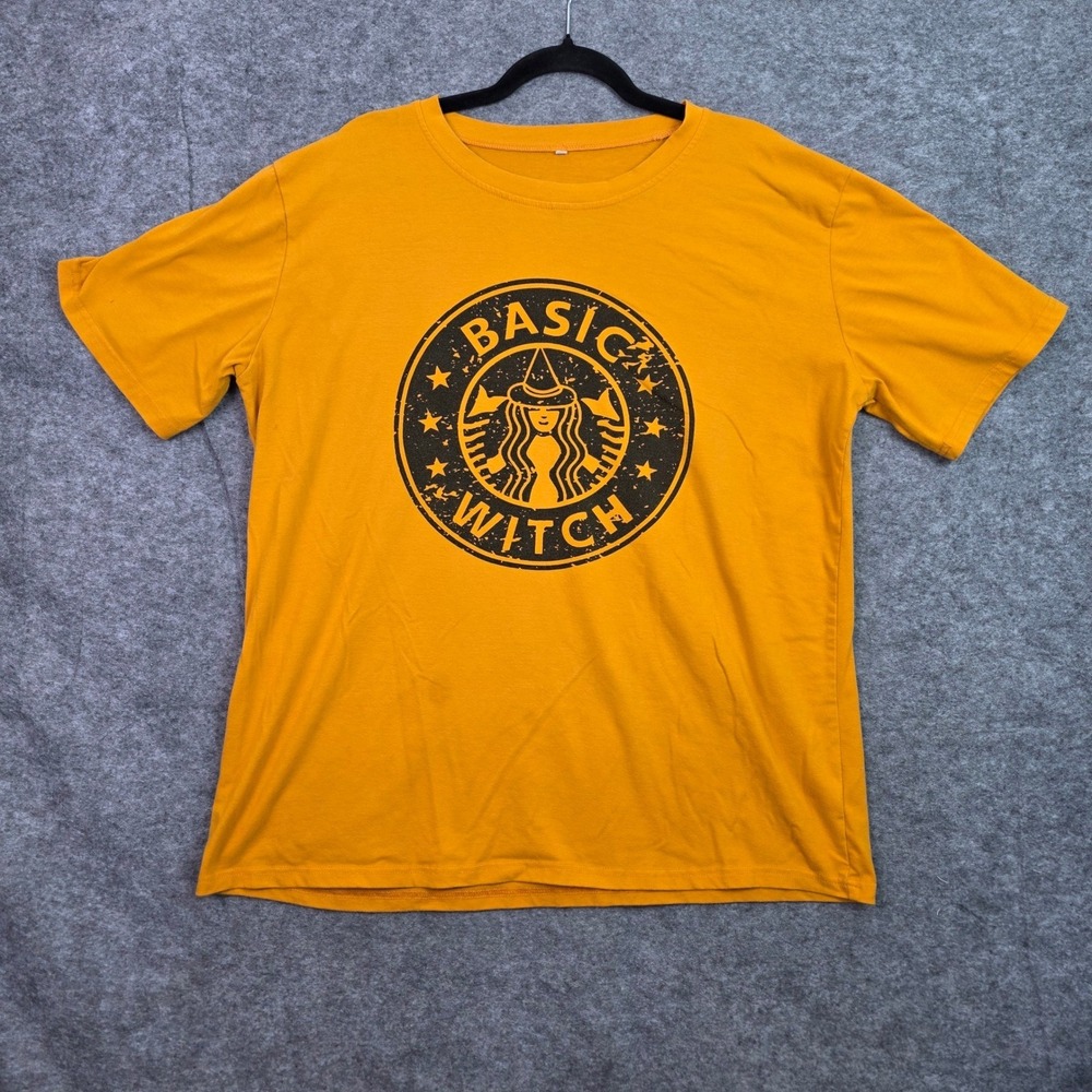 Basic Witch Graphic T-Shirt Orange Halloween Short Sleeve Tee 2XL